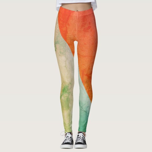 Pastel Bleek Turquoise Coral Abstract Art Leggings (Voorkant)