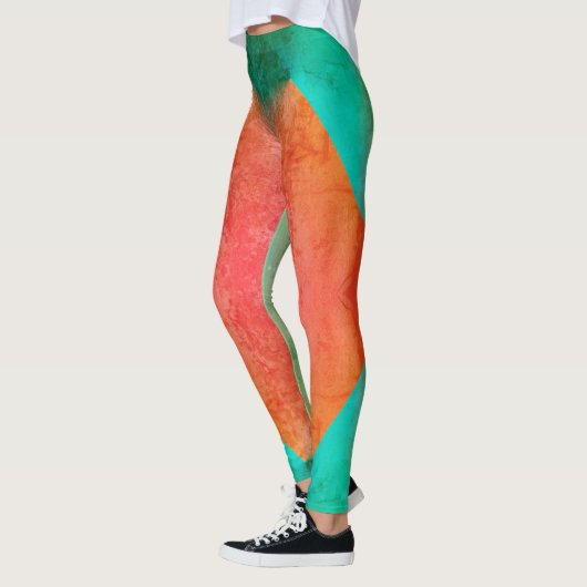 Pastel Bleek Turquoise Coral Abstract Art Leggings (Links)