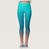 Pastel Bleek Turquoise Coral Abstracte Art Legging (Voorkant)