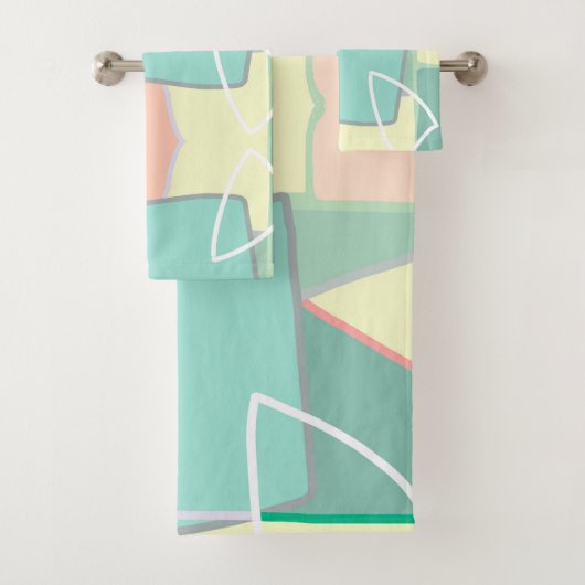 Pastel Bleek Turquoise Pink Abstracte Art Bad Handdoek (Insitu)