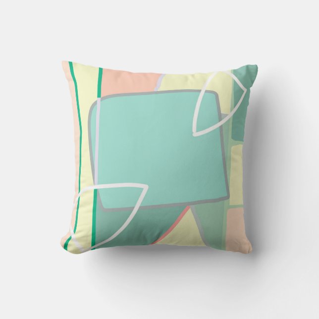 Pastel Bleek Turquoise Pink Abstracte Art Kussen (Voorkant)
