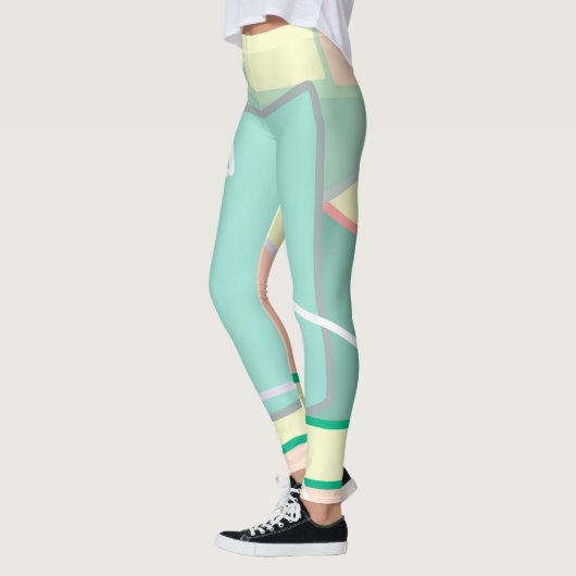 Pastel Bleek Turquoise Pink Abstracte Art Leggings (Links)