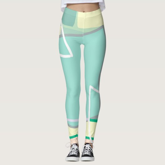 Pastel Bleek Turquoise Pink Abstracte Art Leggings (Voorkant)