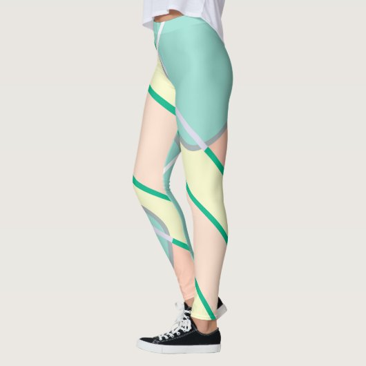 Pastel Bleek Turquoise Pink Abstracte Art Leggings (Links)