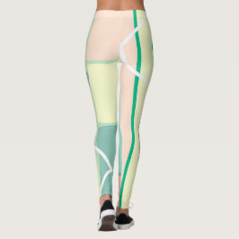 Pastel Bleek Turquoise Pink Abstracte Art Lines Leggings