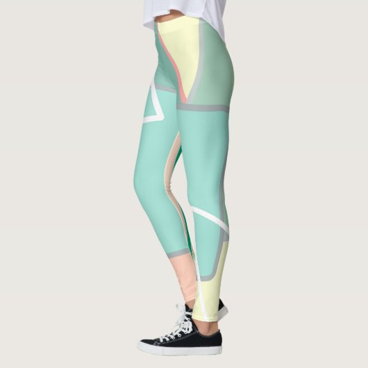 Pastel Bleek Turquoise Pink Abstracte Art Lines Leggings (Links)
