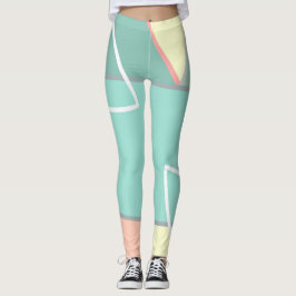Pastel Bleek Turquoise Pink Abstracte Art Lines Leggings