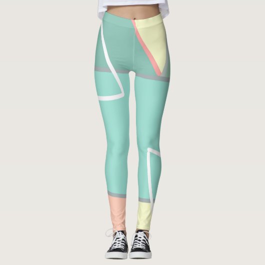 Pastel Bleek Turquoise Pink Abstracte Art Lines Leggings (Voorkant)