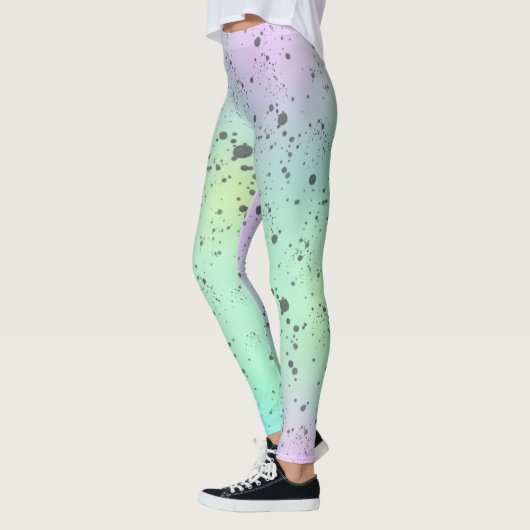 Pastel Bleek Turquoise Roze Abstracte kunstgrijze  Leggings (Links)