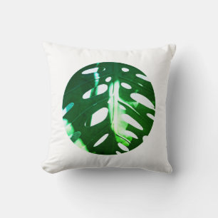 Pastel Bleekgroene Plant Blad Witte Cirkel Kussen