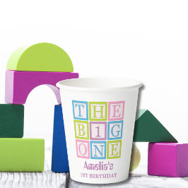 Pastel Block Letter Big One First Birthday Papieren Bekers