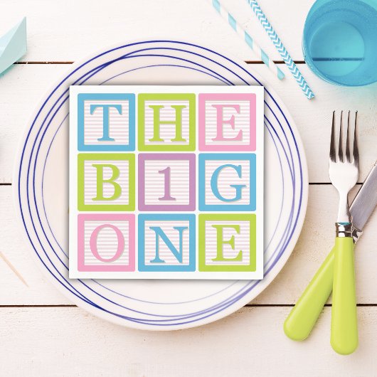 Pastel Block Letter Big One First Birthday Party Servet