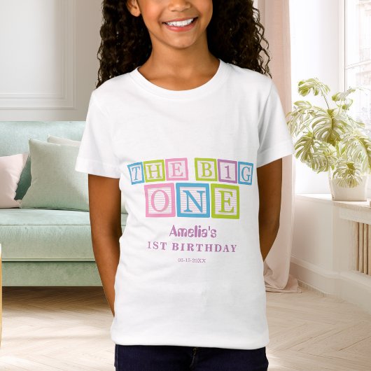 Pastel Block Letters Big One First Birthday T-shirt
