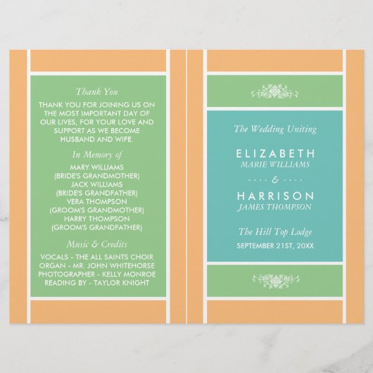 Pastel Block - Tropische Colors Wedding Programme (Voorkant)