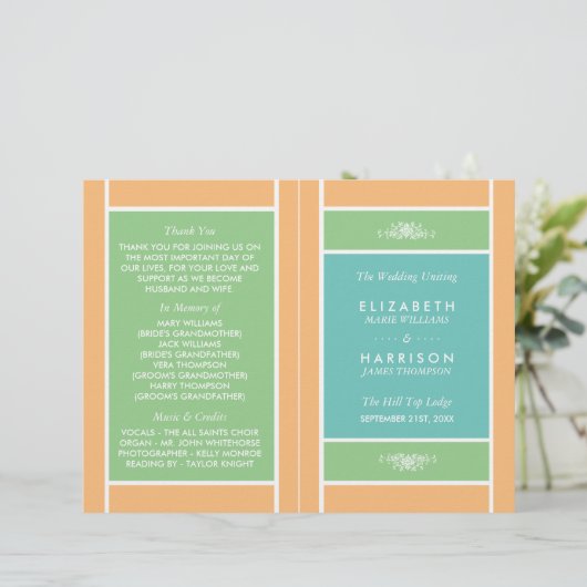 Pastel Block - Tropische Colors Wedding Programme (Staand voorkant)