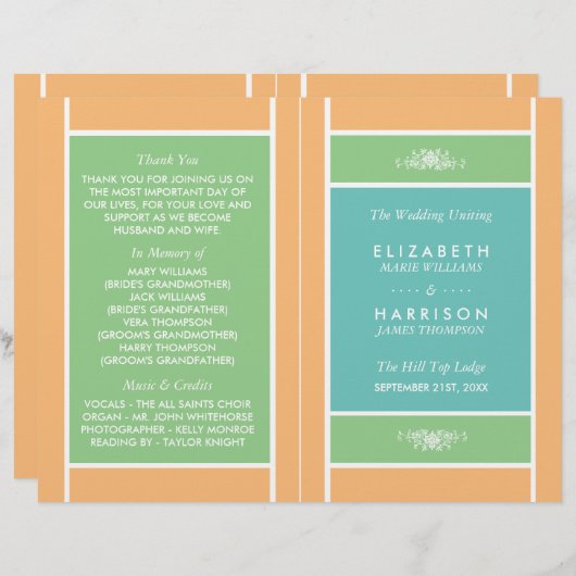 Pastel Block - Tropische Colors Wedding Programme (Voorkant / Achterkant)