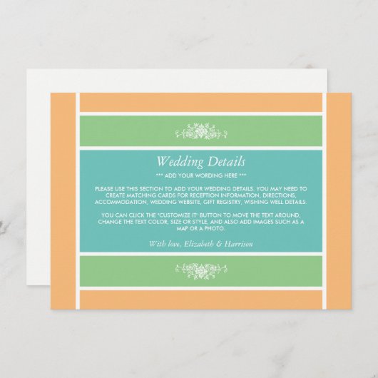 Pastel Block - Tropische kleuren - Weddenschap Informatiekaartje (Voorkant / Achterkant)
