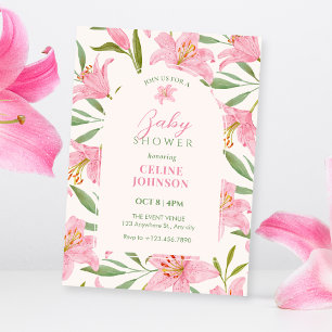 Pastel bloeiende bloem lelie roze groene baby show kaart