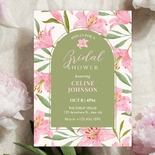 Pastel bloeiende bloem lelie roze groene bruilofts kaart