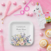 PASTEL BLOEIENDE WILDE BLOEMEN BRUIDS MONOGRAM PAPIEREN BORDJE (Feest)