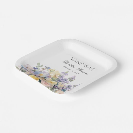 PASTEL BLOEIENDE WILDE BLOEMEN BRUIDS MONOGRAM PAPIEREN BORDJE (Gebogen)
