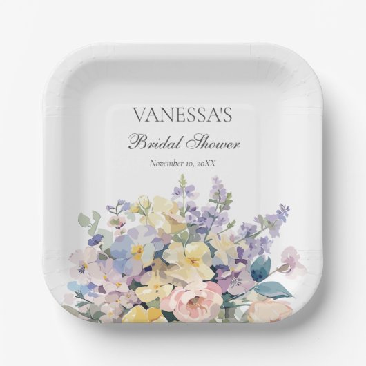 PASTEL BLOEIENDE WILDE BLOEMEN BRUIDS MONOGRAM PAPIEREN BORDJE (Voorkant)