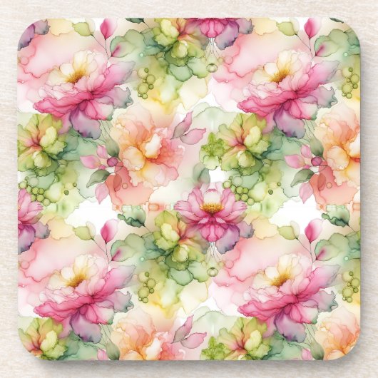 Pastel Bloem Alcohol Inkt Illustratie Bier Onderzetter (Voorkant)