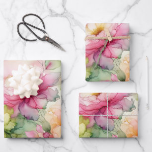 Pastel Bloem Alcohol Inkt Illustratie Grote Print Inpakpapier Vel