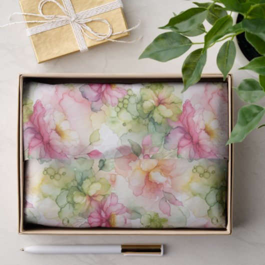 Pastel Bloem Alcohol Inkt Illustratie Grote Print Tissuepapier (Geschenk)