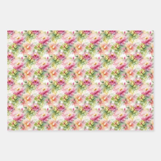 Pastel Bloem Alcohol Inkt Illustratie Kleine Print Inpakpapier Vel (Voorkant 3)