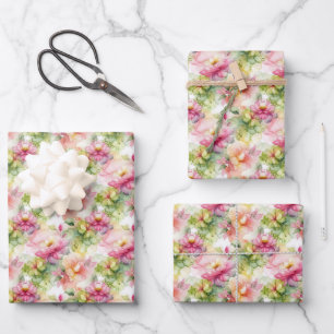 Pastel Bloem Alcohol Inkt Illustratie Kleine Print Inpakpapier Vel