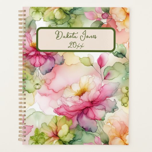 Pastel Bloem Alcohol Inkt Illustratie Personaliser Planner (Voorkant)