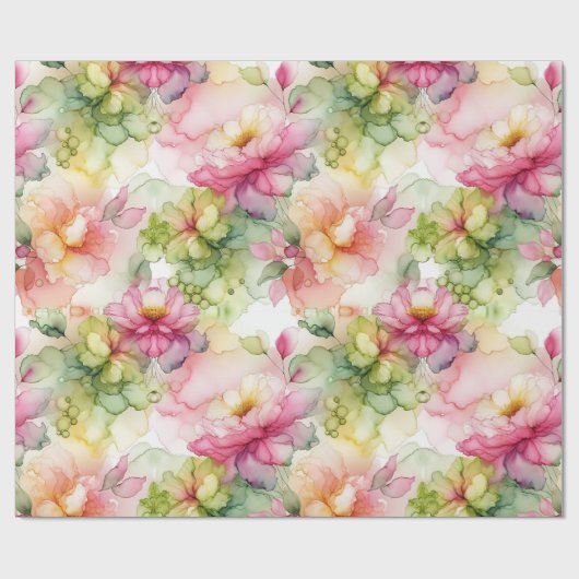 Pastel Bloem Alcohol Inkt Illustratie Print Cadeaupapier (Vlak)