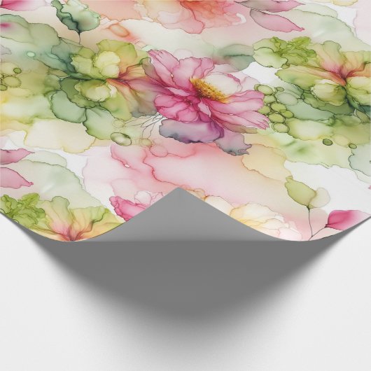 Pastel Bloem Alcohol Inkt Illustratie Print Cadeaupapier (Hoek)