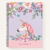Pastel bloem eenhoorn gepersonaliseerde naam notitieboek (Voorkant)