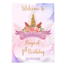 Pastel Bloem Eenhoorn Verjaardagsfeest Verwelkomin