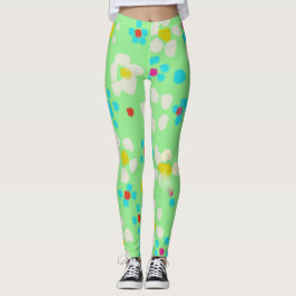 Pastel Bloem- en Stippenpatroon Mintgroene Legging