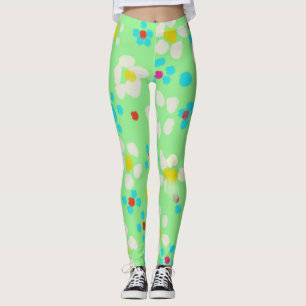 Pastel Bloem- en Stippenpatroon Mintgroene Legging