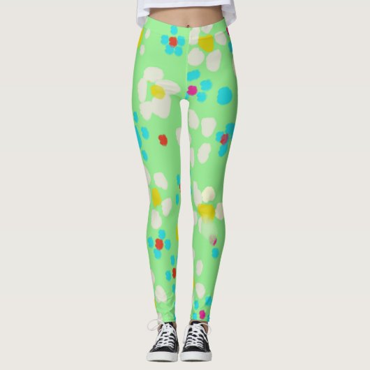 Pastel Bloem- en Stippenpatroon Mintgroene Legging (Voorkant)