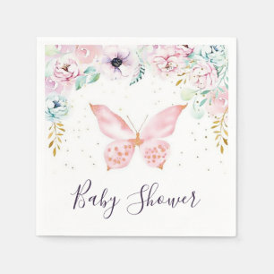 Pastel bloem- en vlinder baby shower servetten