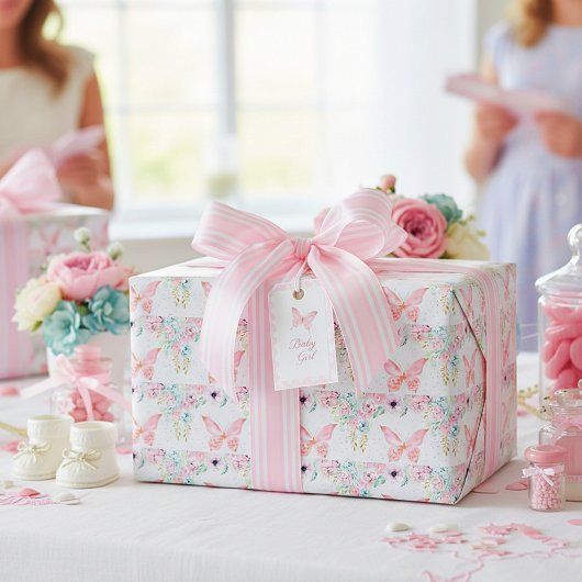 Pastel bloem en vlinder cadeaupapier