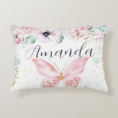 Pastel bloem en vlinder gepersonaliseerd accent kussen (Voorkant)
