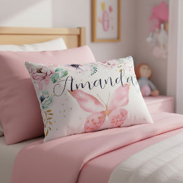 Pastel bloem en vlinder gepersonaliseerd accent kussen