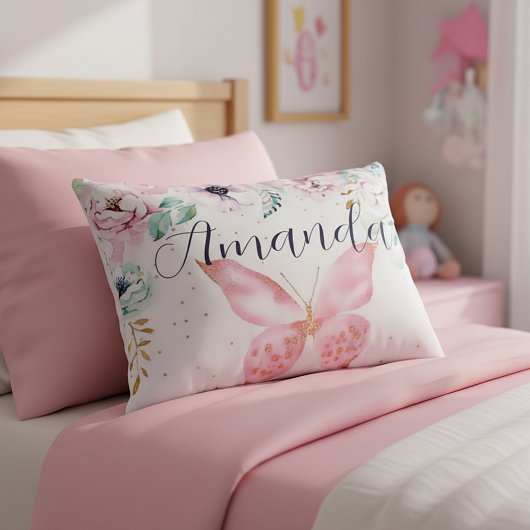 Pastel bloem en vlinder gepersonaliseerd accent kussen