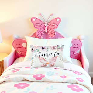 Pastel bloem en vlinder gepersonaliseerd accent kussen