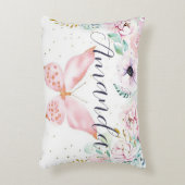 Pastel bloem en vlinder gepersonaliseerd accent kussen (Voorkant(Verticaal))