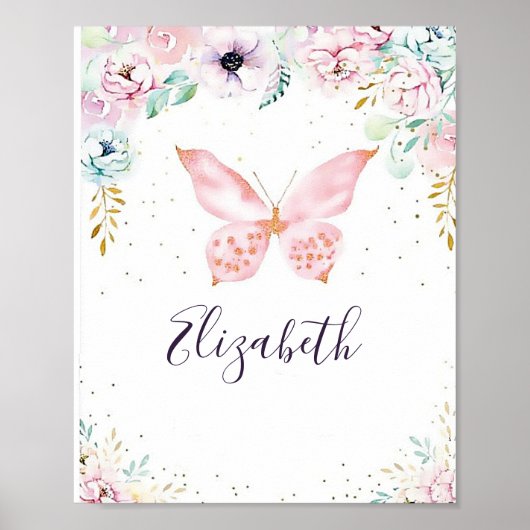 Pastel bloem- en vlinderbaby   poster (Voorkant)