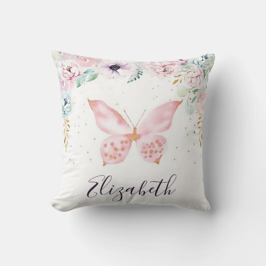 Pastel bloem- en vlinderpersonalatie kussen (Voorkant)