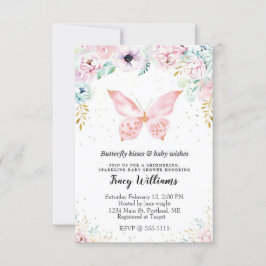 Pastel bloem- en vlindertaart baby shower uitnodig kaart