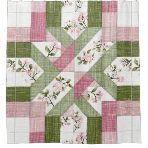 Pastel Bloem Geometrisch Cottagecore Dekbedpatroon Douchegordijn